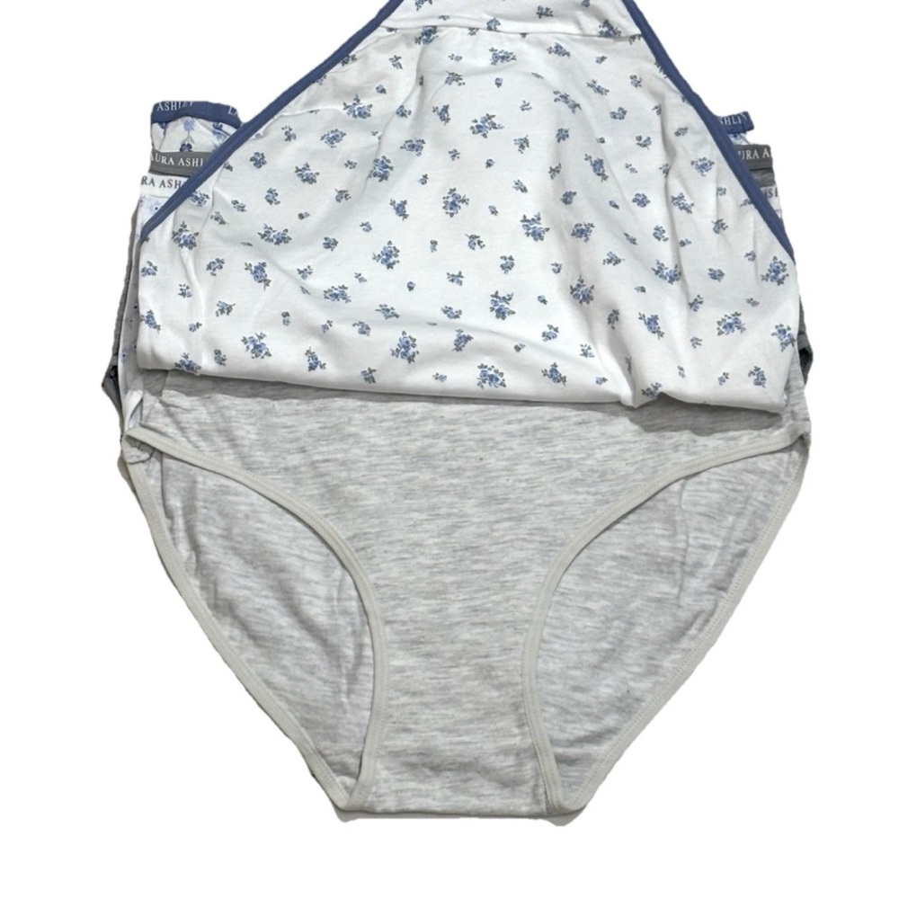 LAURA ASHLEY 5 PACK SOFT COTTON BRIEF PANTIES L ASSORTED FLORAL SOLIDS TAG FREE - Picture 2 of 8